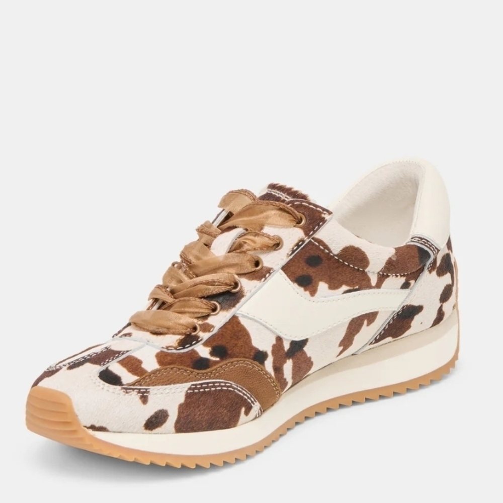 🤎🔹️Dolce Vita 🔹️ Cocoa Leather B Ntcd Cow Print Sneakers - Picture 3 of 7